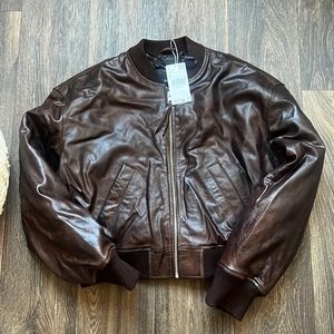 Mango 100% leather bomber jacket